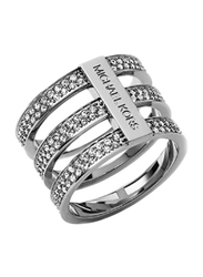 Michael Kors Stainless Steel Tiered Fashion Ring for Women with White Stone, Silver, US 8