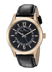 Lucien Piccard Oxford Analog Watch for Men with Leather Band, Water Resistant, Quartz, LP-40020-RG-01, Black