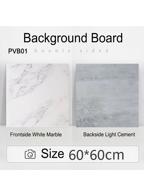 

Promage Marble & Cement Double-Sided Pvc 2-in-1 Photography Background Board, PM-PVB01, White/Light Grey