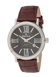 Philippe Moraly of Switzerland Analog Watch for Men with Leather Band. Water Resistant. L1371WOO. Brown-Black