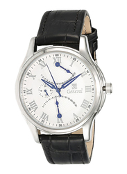 Geneval of Switzerland Analog Watch for Men with Leather Band. Water Resistant and Chronograph. GL1617WWB. Black-White