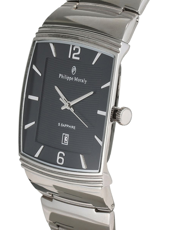 Philippe Moraly of Switzerland Analog Watch for Men with Stainless Steel Band. Water Resistant. M1323WB. Silver-Black