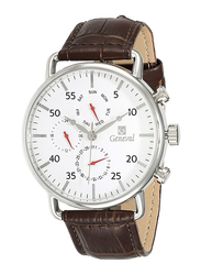 Geneval of Switzerland Analog Watch for Men with Leather Band. Water Resistant and Chronograph. GL1515WWO. Brown-White