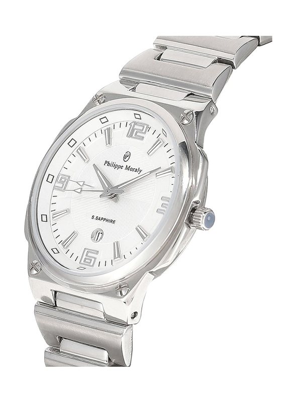 Philippe Moraly of Switzerland Analog Watch for Women with Stainless Steel Band. Water Resistant and Date Display. M1326WW. Silver-White