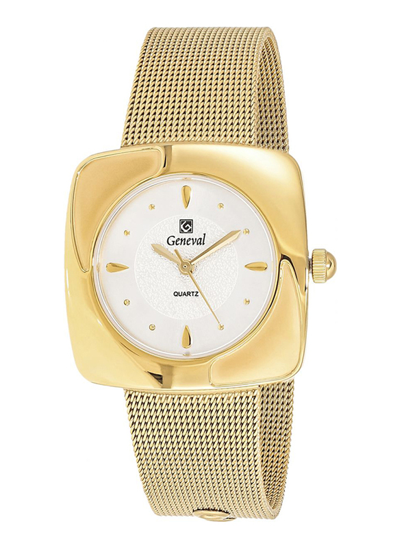 Geneval of Switzerland Analog Watch for Women with Stainless Steel Band. Water Resistant. GM1616GW. Gold-White