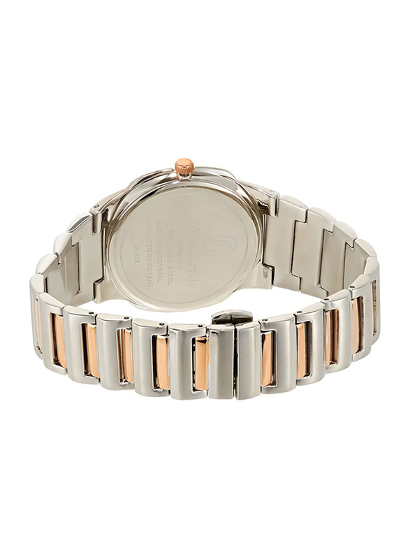 Philippe Moraly of Switzerland Analog Watch for Men with Stainless Steel Band. Water Resistant. M1325CRW. Silver/Rose Gold-White