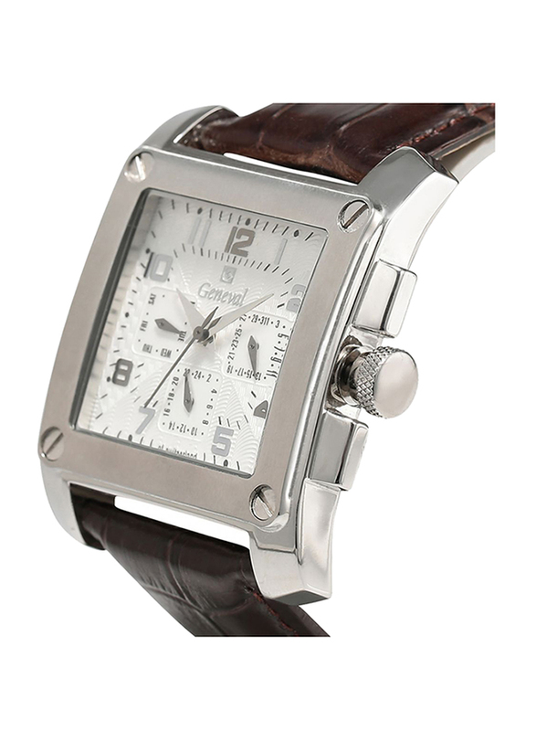 Geneval of Switzerland Analog Watch for Men with Leather Band. Water Resistant and Chronograph. GL133WWO. Brown-White