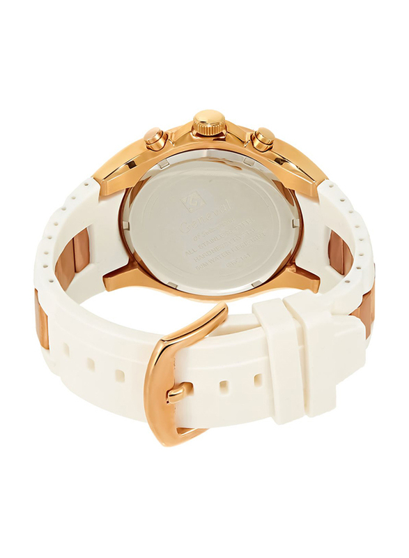 Geneval of Switzerland Analog Watch for Men with Rubber Band. Water Resistant and Chronograph. GRC141RWW. White-Gold
