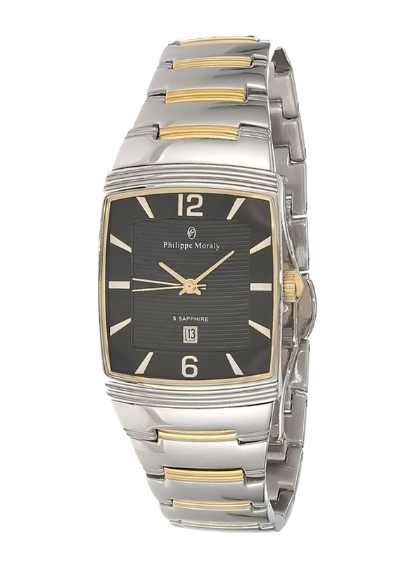 Philippe Moraly of Switzerland Analog Watch for Women with Stainless Steel Band. Water Resistant. M1324CB. Silver/Gold-Black