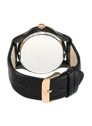 Geneval of Switzerland Analog Watch for Men with Leather Band. Water Resistant and Chronograph. GL1617BRBB. Black