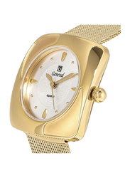 Geneval of Switzerland Analog Watch for Women with Stainless Steel Band. Water Resistant. GM1616GW. Gold-White