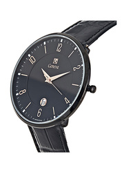Geneval of Switzerland Analog Watch for Men with Leather Band. Water Resistant. GL1713BRBB. Black