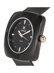 Geneval of Switzerland Analog Watch for Women with Stainless Steel Band. Water Resistant. GM1616BRB. Black