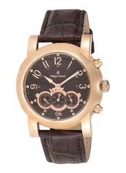 Philippe Moraly of Switzerland Analog Watch for Men with Leather Band. Water Resistant and Chronograph. LC1111ROO. Brown
