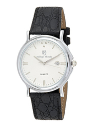 Philippe Moraly of Switzerland Analog Watch for Men with Leather Band. Water Resistant. L1611. Black-White