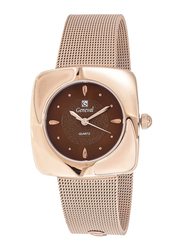 Geneval of Switzerland Analog Watch for Women with Stainless Steel Band. Water Resistant. GM1616RO. Rose Gold-Brown