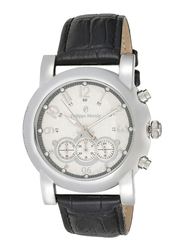 Philippe Moraly of Switzerland Analog Watch for Men with Leather Band. Water Resistant and Chronograph. LC1111WWB. Black-Silver/White
