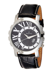 Philippe Moraly of Switzerland Analog Watch for Men with Leather Band. Water Resistant and Date Display. L1017WBB. Black-Black/Silver