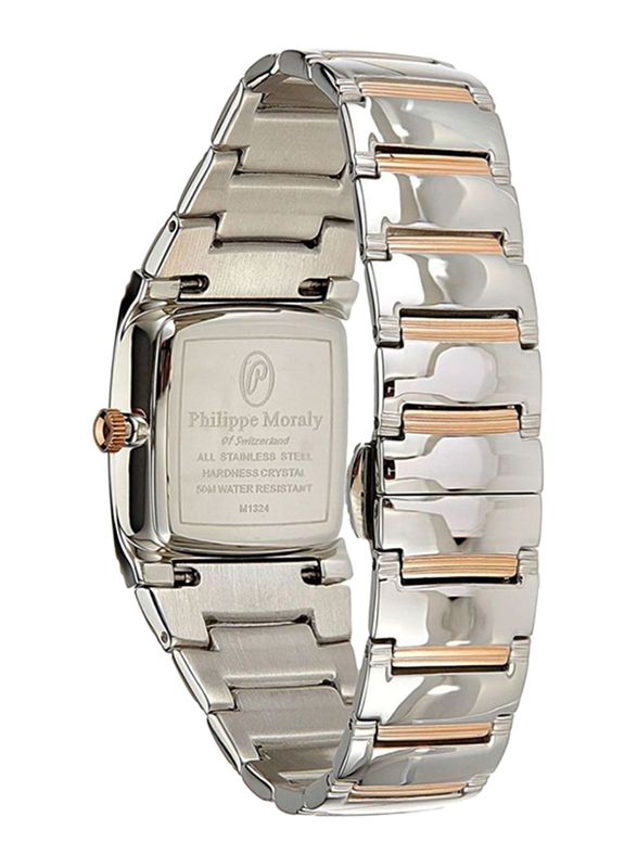 Philippe Moraly of Switzerland Analog Watch for Women with Stainless Steel Band. Water Resistant. M1324CRB. Silver/Rose Gold-Black