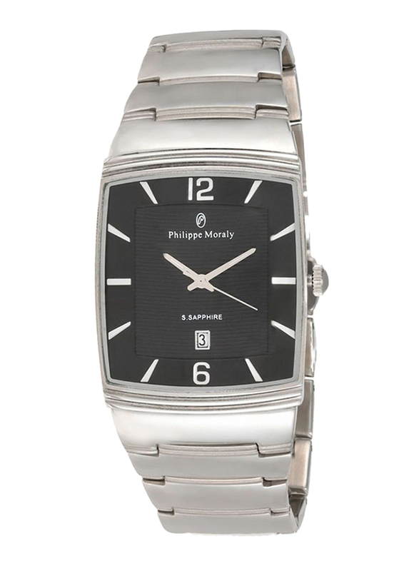 Philippe Moraly of Switzerland Analog Watch for Men with Stainless Steel Band. Water Resistant. M1323WB. Silver-Black