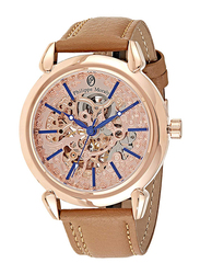 Philippe Moraly of Switzerland Analog Automatic Watch for Men With Leather Band. Water Resistant. LA1717ROO. Light Brown-Rose Gold