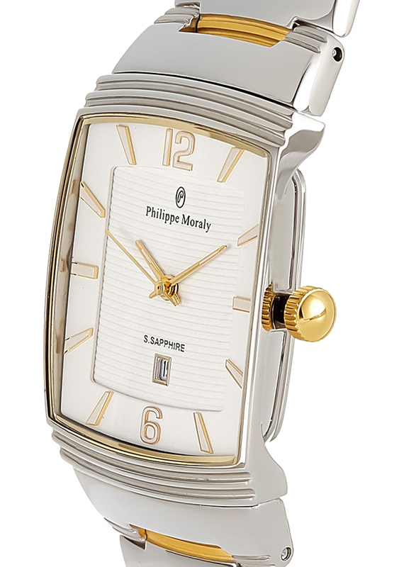 Philippe Moraly of Switzerland Analog Watch for Women with Stainless Steel Band. Water Resistant. M1324CW. Silver/Gold-White