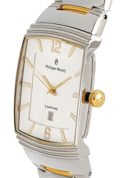 Philippe Moraly of Switzerland Analog Watch for Women with Stainless Steel Band. Water Resistant. M1324CW. Silver/Gold-White
