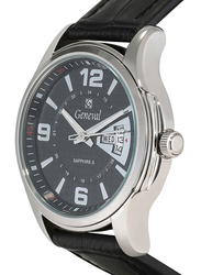 Geneval of Switzerland Analog Watch for Men with Leather Band. Water Resistant. GL143WBB. Black-Black/Silver