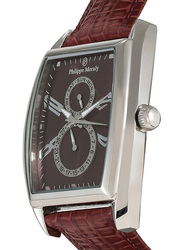 Philippe Moraly of Switzerland Analog Watch for Men with Leather Band. Water Resistant and Chronograph. L1421WOO. Brown