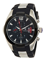 Geneval of Switzerland Analog Watch for Men with Rubber Band. Water Resistant and Chronograph. GRC141WBB. Black