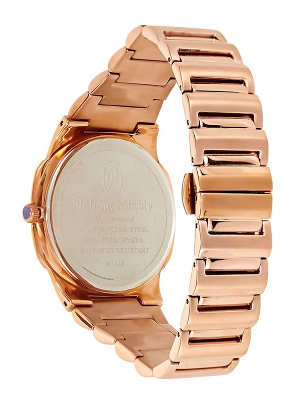 Philippe Moraly of Switzerland Analog Watch for Men with Stainless Steel Band. Water Resistant. M1325RW. Rose Gold-White