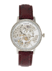 Geneval of Switzerland Analog Automatic Watch for Women with Leather Band. Water Resistant. GLAS1712WWV. Brown-White