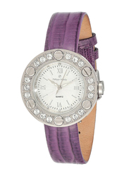 Philippe Moraly of Switzerland Analog Watch for Women with Leather Band. Water Resistant. LS1156WWV. Violet-White