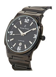 Philippe Moraly of Switzerland Analog Watch for Men with Stainless Steel Band. Water Resistant. M1325BB. Black