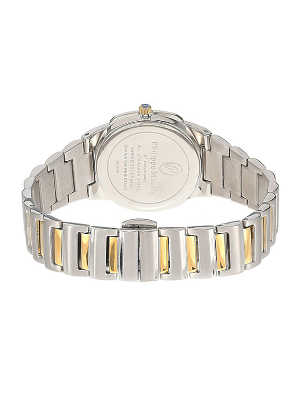 Philippe Moraly of Switzerland Analog Watch for Women with Stainless Steel Band. Water Resistant and Date Display. M1326CW. Silver/Gold-White