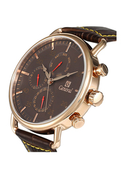 Geneval of Switzerland Analog Watch for Men with Leather Band. Water Resistant and Chronograph. GL1515ROO. Brown