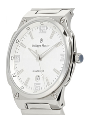 Philippe Moraly of Switzerland Analog Watch for Men with Stainless Steel Band. Water Resistant. M1325WW. Silver-White