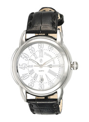 Philippe Moraly of Switzerland Analog Watch for Men with Leather Band. Water Resistant. L1375WWB. Black-White