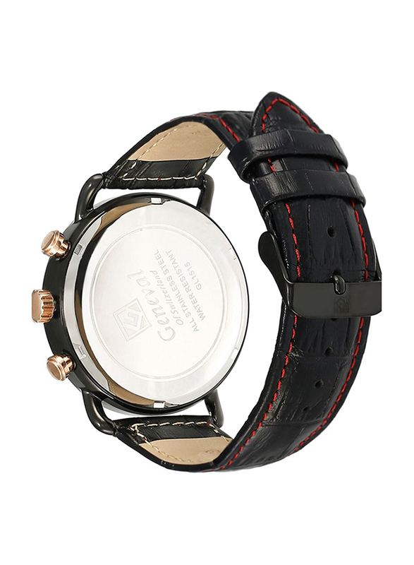 Geneval of Switzerland Analog Watch for Men with Leather Band. Water Resistant and Chronograph. GL1515BRWB. Black-White