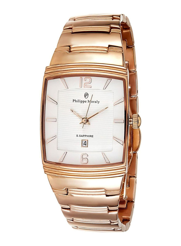 Philippe Moraly of Switzerland Analog Watch for Women with Stainless Steel Band. Water Resistant. M1324RW. Rose Gold-White