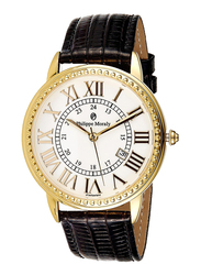 Philippe Moraly of Switzerland Analog Watch for Men with Leather Band. Water Resistant. L1711. Black-White/Gold