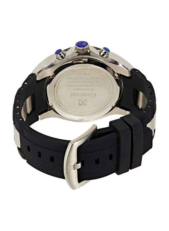 Geneval of Switzerland Analog Watch for Men with Rubber Band. Water Resistant and Chronograph. GRC141WBB. Black