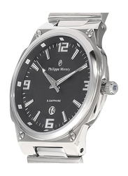 Philippe Moraly of Switzerland Analog Watch for Women with Stainless Steel Band. Water Resistant and Date Display. M1326WB Silver-Black