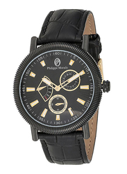 Philippe Moraly of Switzerland Analog Watch for Men with Leather Band. Water Resistant. L1471BGBB. Black-Gold