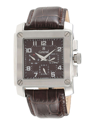 Geneval of Switzerland Analog Watch for Men with Leather Band. Water Resistant and Chronograph. GL133WOO. Brown