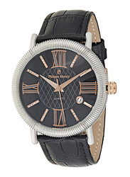 Philippe Moraly of Switzerland Analog Watch for Men with Leather Band. Water Resistant. L1371CRBB. Black