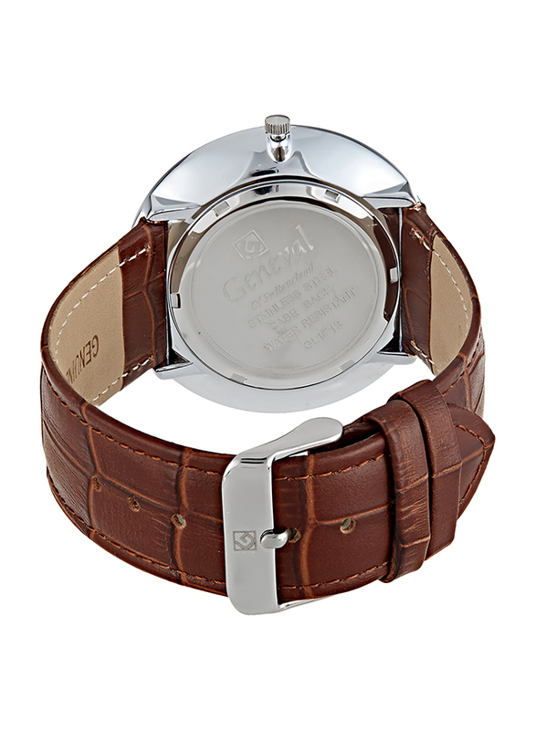 Geneval of Switzerland Analog Watch for Men with Leather Band. Water Resistant. GL1713WWO. Brown-White