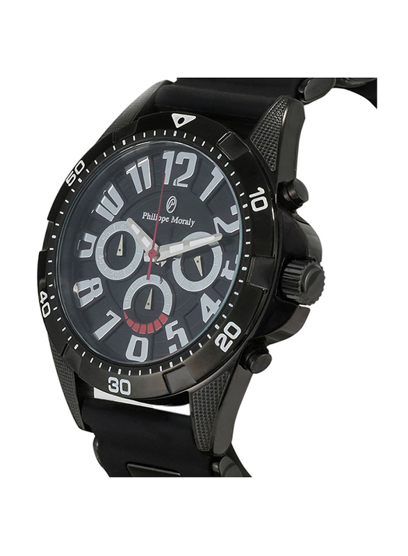 Philippe Moraly of Switzerland Analog Watch for Men with Rubber Band. Water Resistant with Chronograph. RC1455BBB. Black