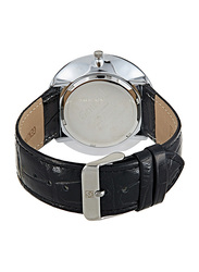 Geneval of Switzerland Analog Watch for Men with Leather Band. Water Resistant. GL1713WWB. Black-Silver/White