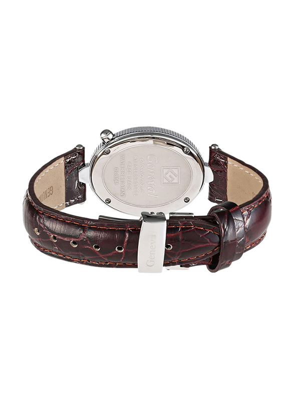 Geneval of Switzerland Analog Watch for Women with Leather Band. Water Resistant. GLS148WOO. Brown-Brown/Silver